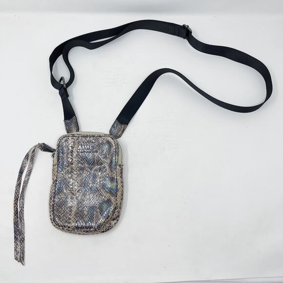 Aimee Kestenberg Snakeprint Just Saying Stadium Crossbody Bag Bejeweled Leather - Picture 1 of 10